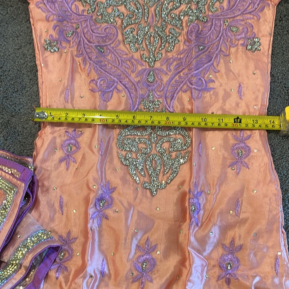 Salwar Kameez Peach with Lavender Embroidery - Salwar Kameez - Picture 5 of 9